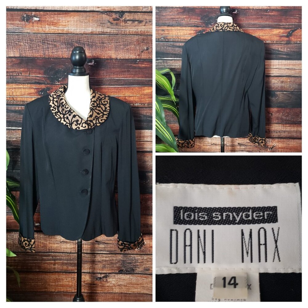 Lois Snyder Dani Max Jacket Blazer Size 14 Black Gold Vintage US Made